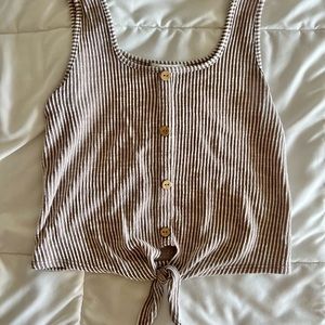 Tan and white pinstripe tank top